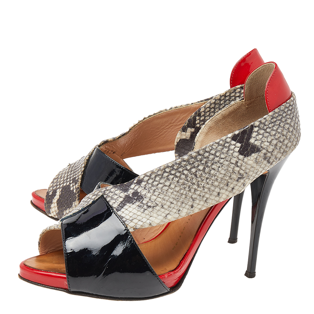 Giuseppe Zanotti Multicolor Python Embossed And Patent Leather D'orsay Peep Toe Pumps Size 38
