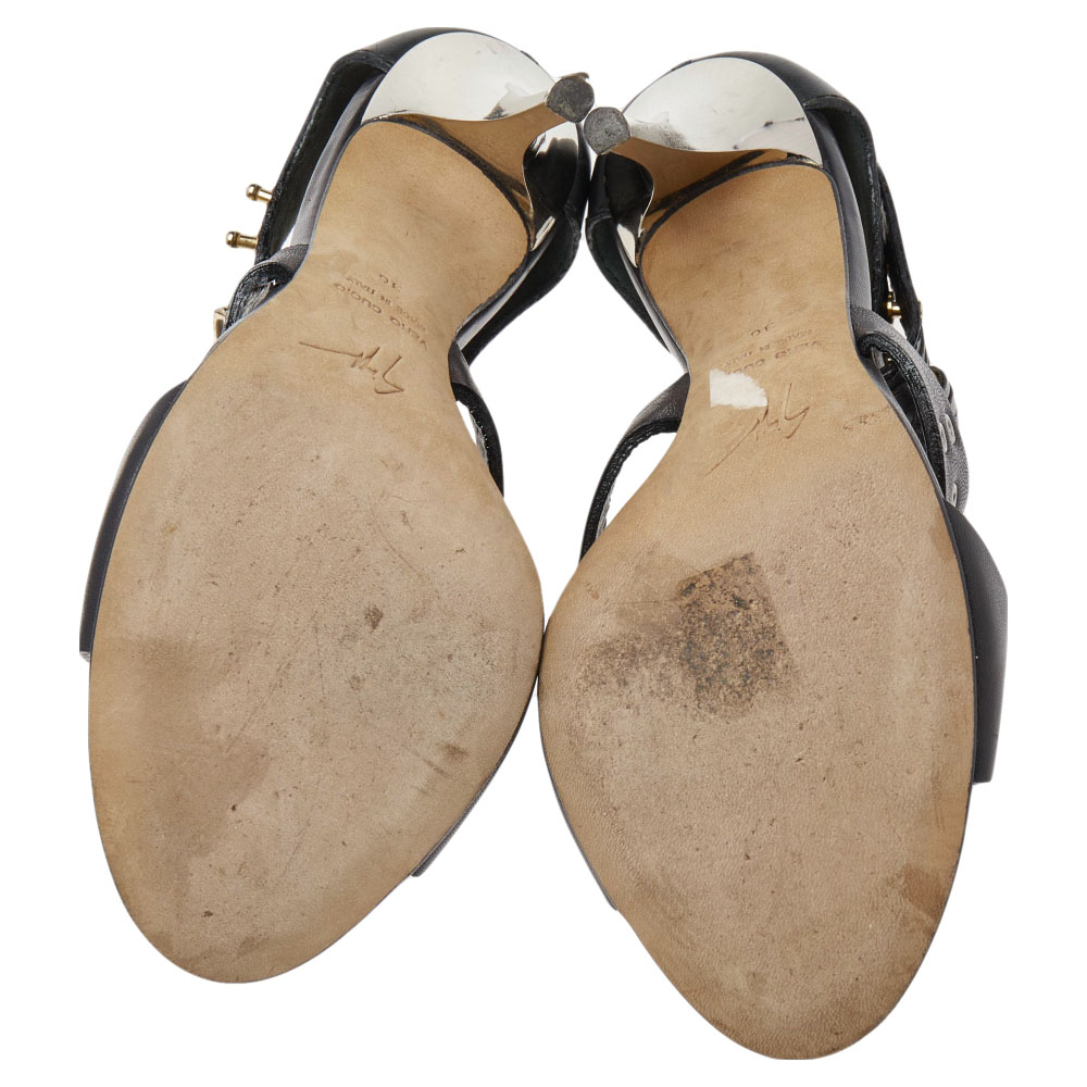Giuseppe Zanotti Black Leather Eyelet Ankle Strap Sandals Size 36