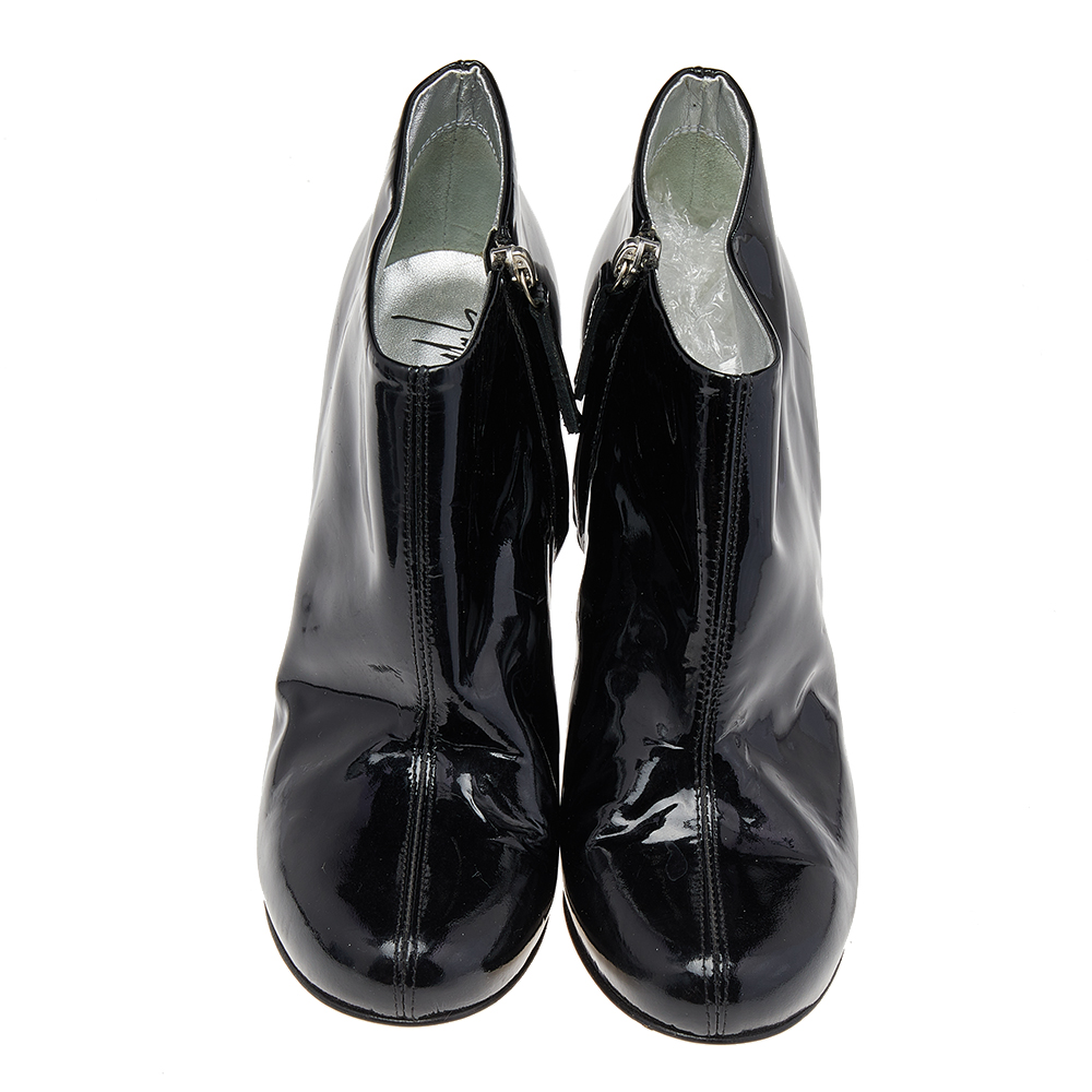 Giuseppe Zanotti Black Patent Leather Ankle Booties Size 38.5