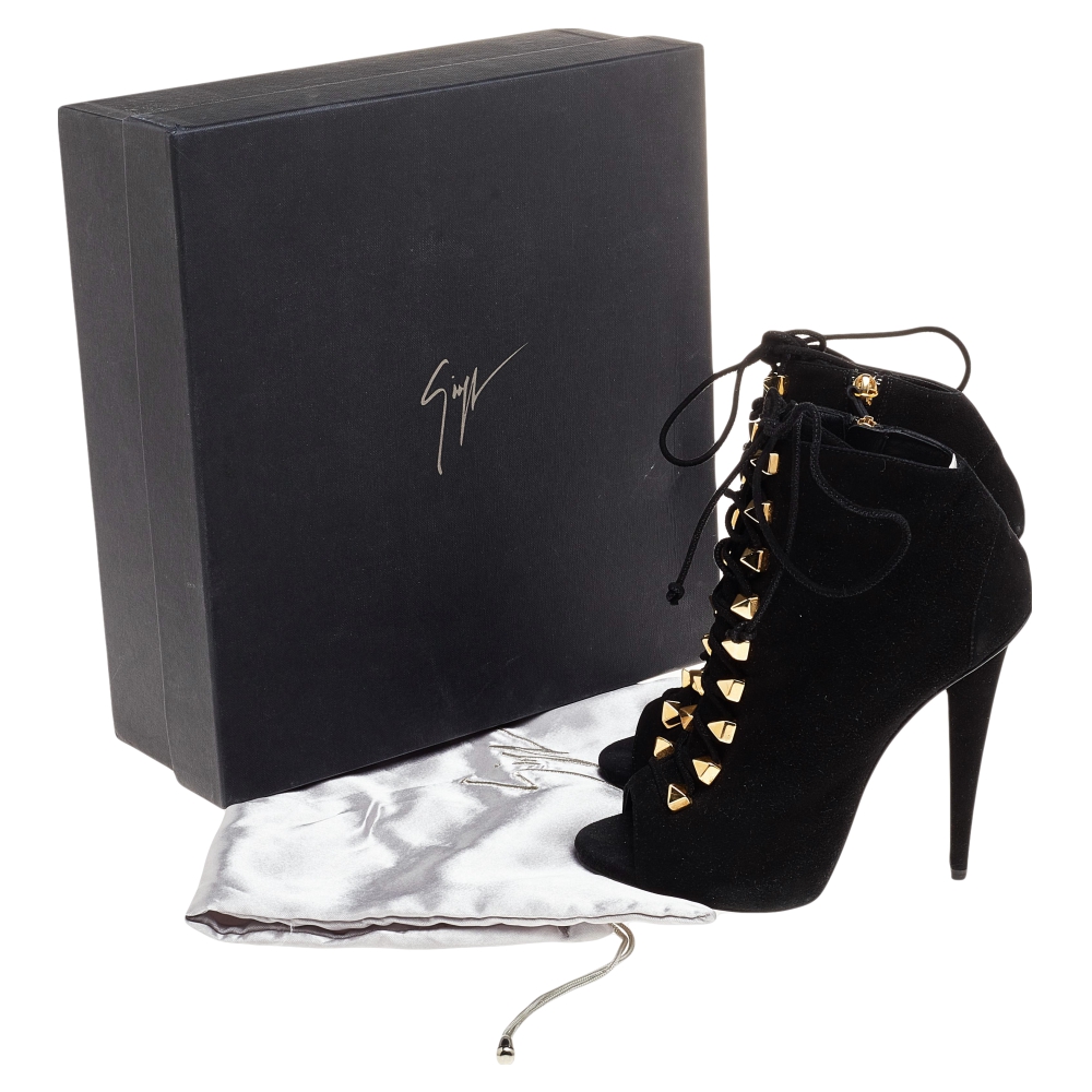 Giuseppe Zanotti Black Suede Lace Up Booties Size 38