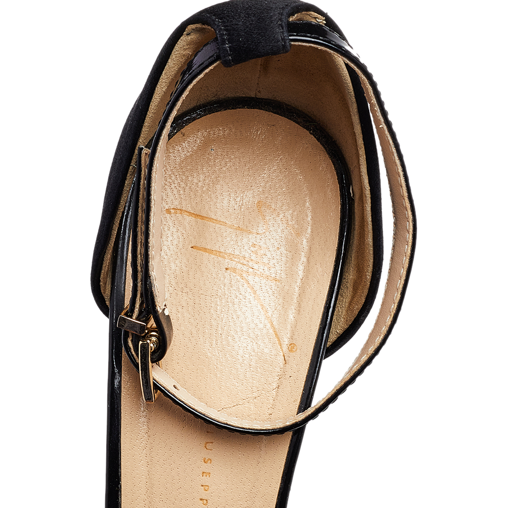 Giuseppe Zanotti Black/Burgundy Satin And Leather Slingback Sandals Size 38