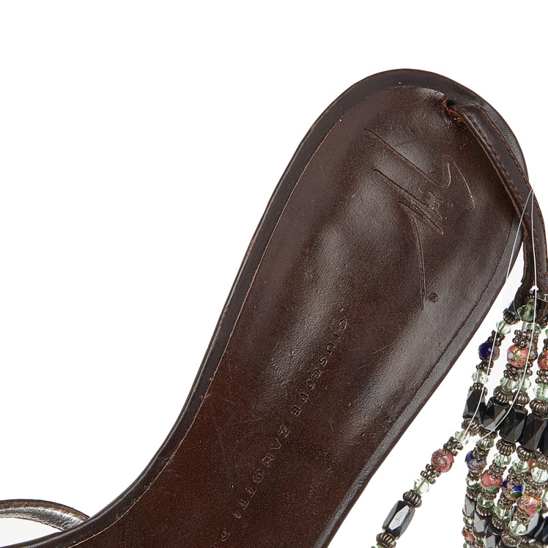 Giuseppe Zanotti Brown Leather Embellished Sandals Size 41