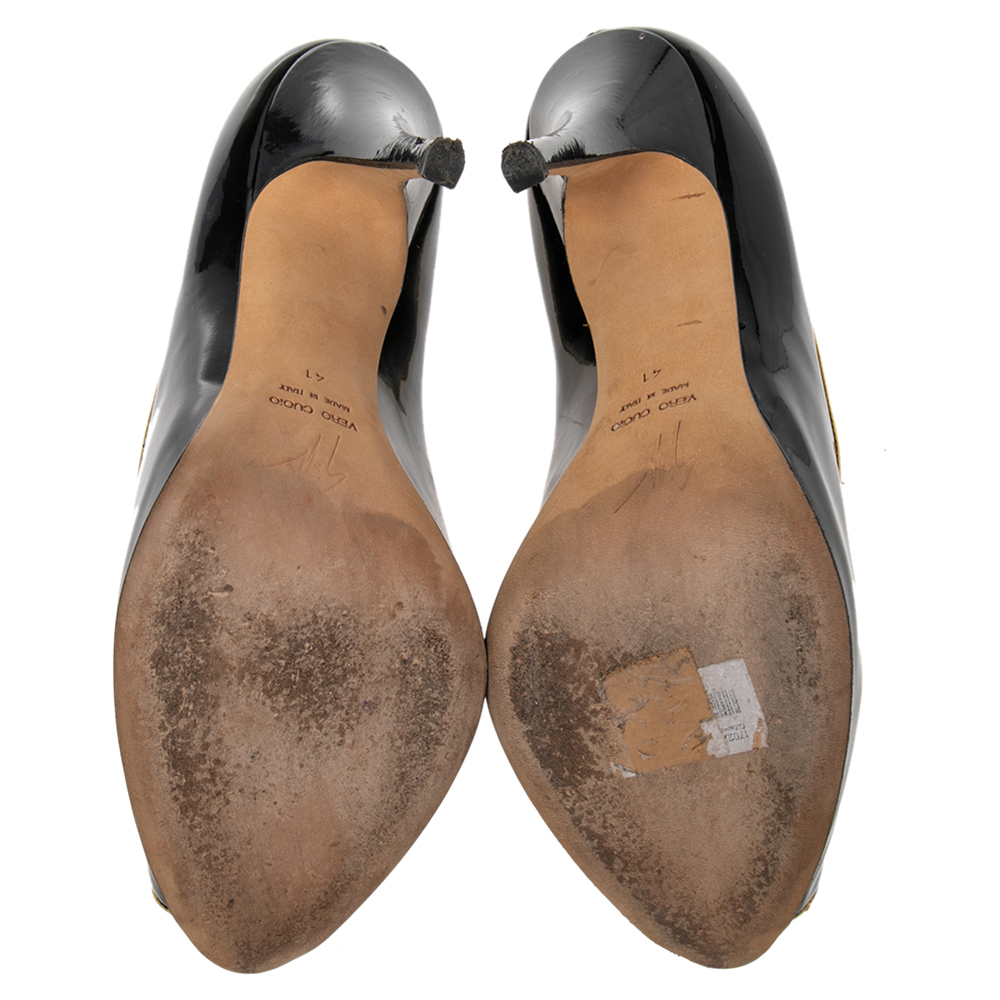 Giuseppe Zanotti Black Patent Leather  Peep Toe  Pumps Size 41