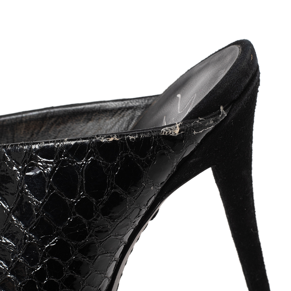 Giuseppe Zanotti Black Python Embossed Leather And Suede Beverly Open Toe Sandals Size 40