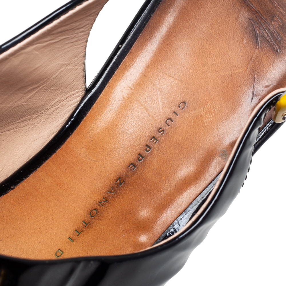 Giuseppe Zanotti Black Patent Leather Cross Strap Platform Sandals Size 39.5
