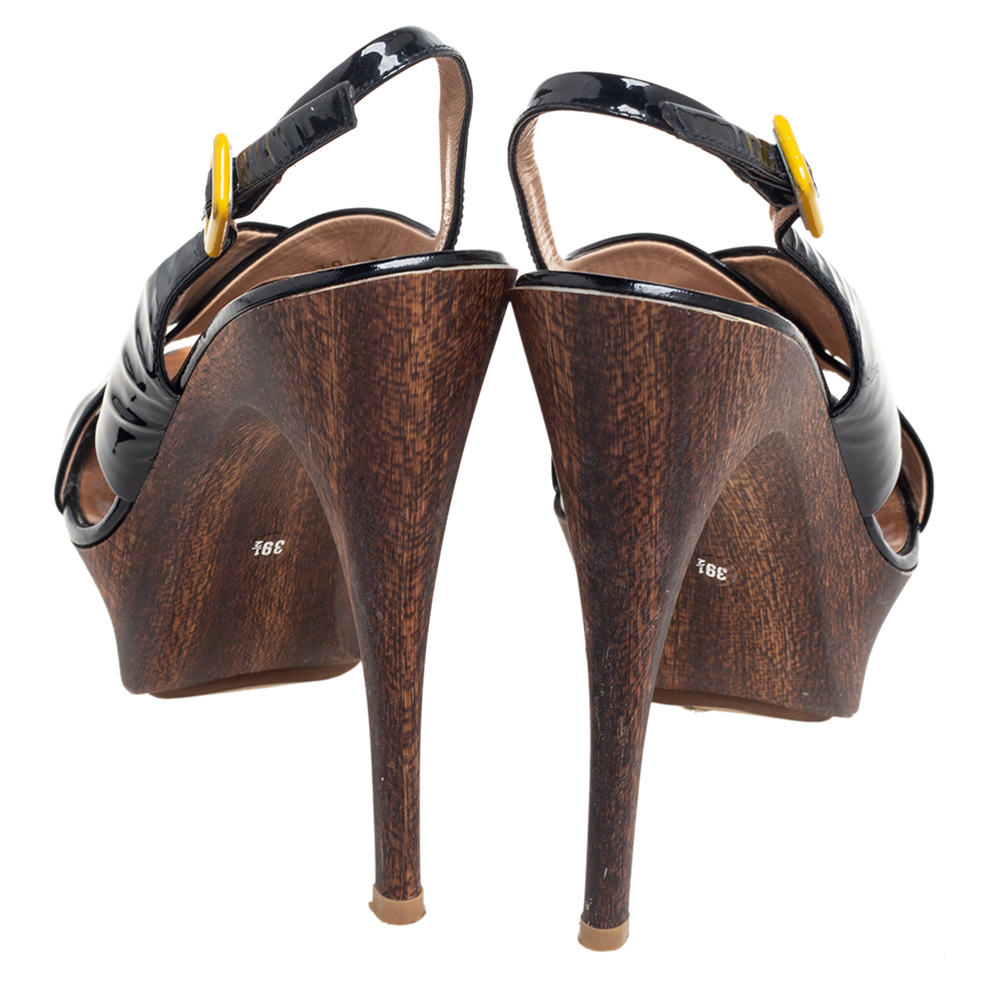 Giuseppe Zanotti Black Patent Leather Cross Strap Platform Sandals Size 39.5