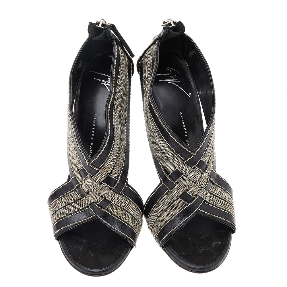 Giuseppe Zanotti Black Leather Chain Crisscross Sandals Size 36