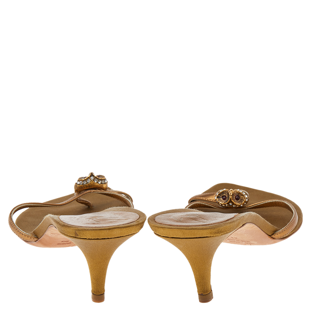 Giuseppe Zanotti Gold Leather Slide Sandals Size 41