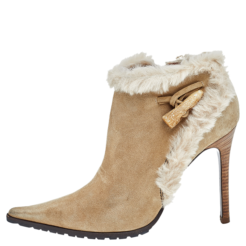 Giuseppe Zanotti Beige Suede And Fur Ankle Length Boots Size 40