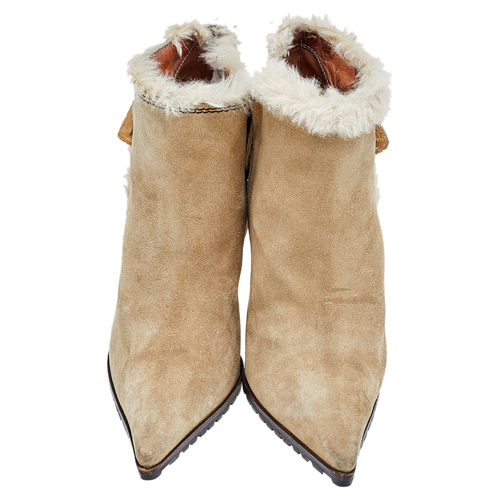 Giuseppe Zanotti Beige Suede And Fur Ankle Length Boots Size 40