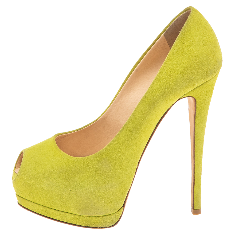 Giuseppe Zanotti Green Suede Sharon Peep-Toe Platform Pumps Size 38