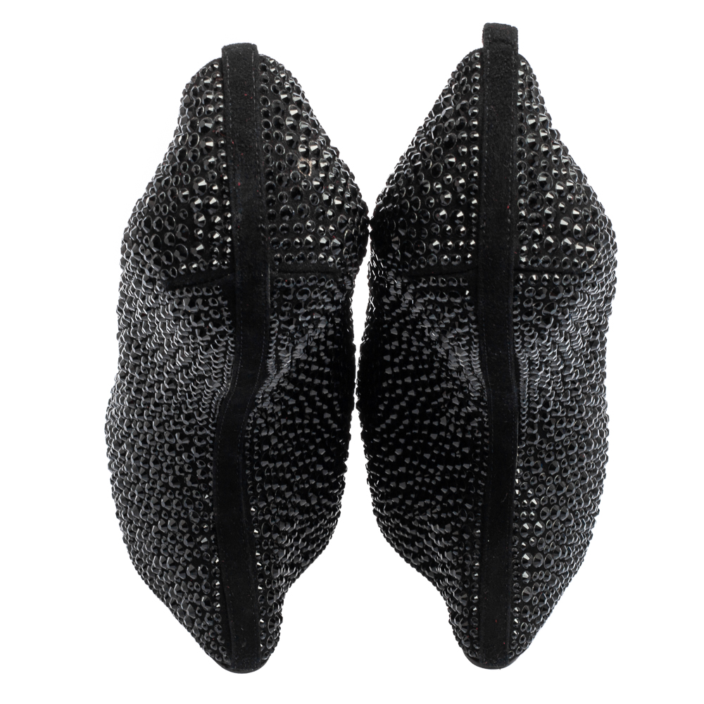 Giuseppe Zanotti Black Crystal Embellished Suede Heelless Peep Toe Platform Pumps Size 37