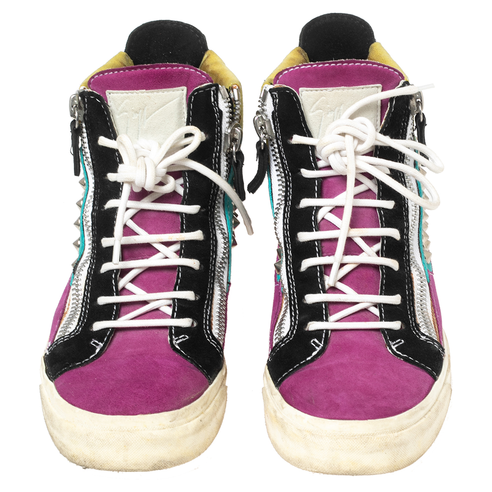 Giuseppe Zanotti Multicolor Suede Spike High-Top Sneakers Size 37