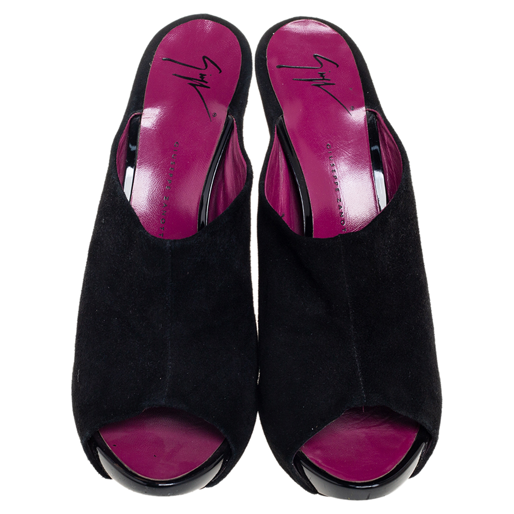 Giuseppe Zanotti Black Suede Open Toe Mule Sandals Size 40.5