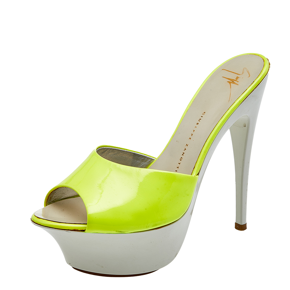 Giuseppe zanotti neon yellow patent leather platform sandals size 35