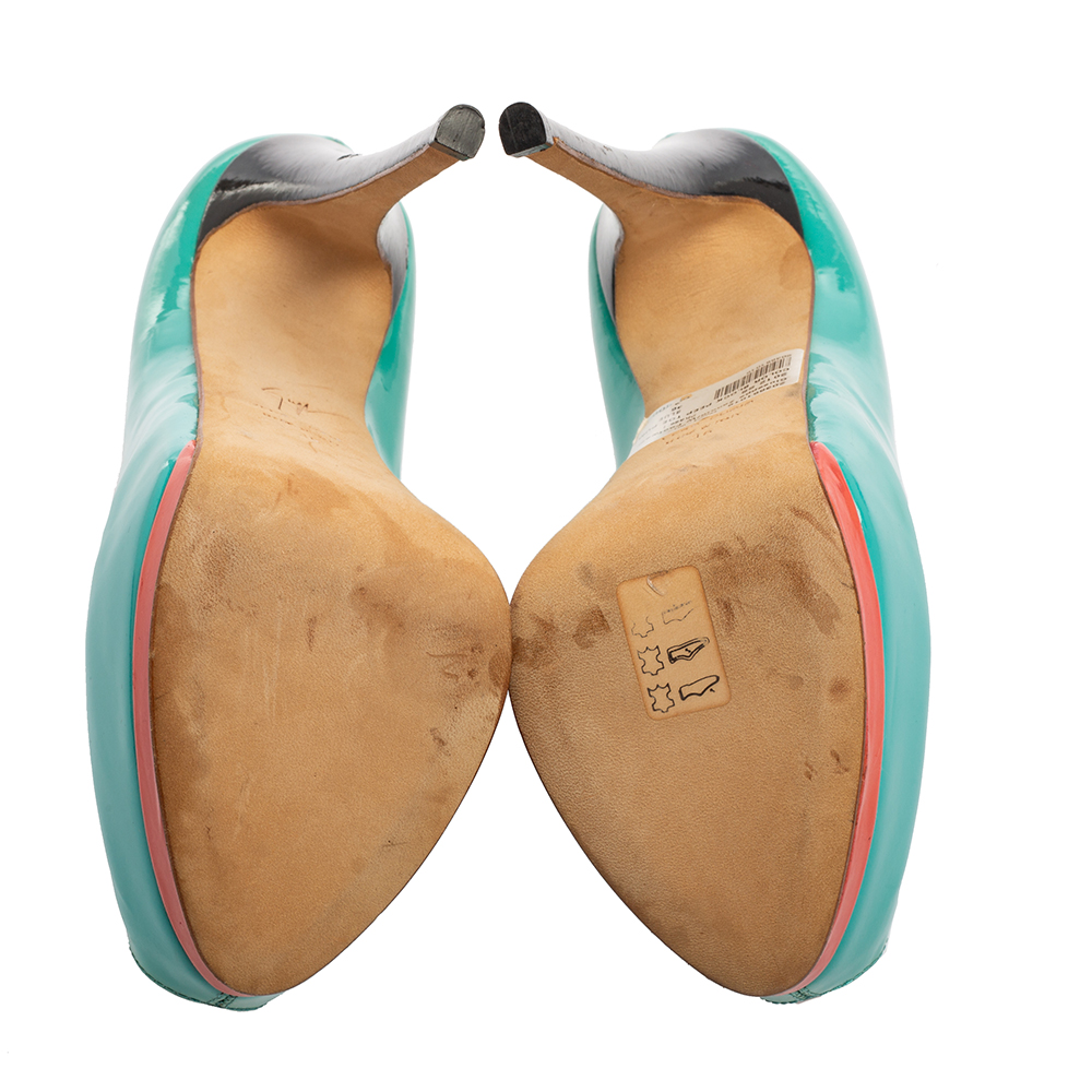 Giuseppe Zanotti Turquoise Patent Leather Peep-Toe Platform Pumps Size 36