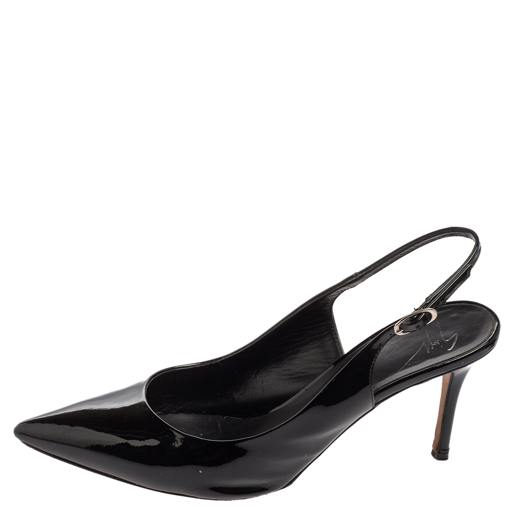 Giuseppe Zanotti Black Patent Leather Slingback Pumps Size 38