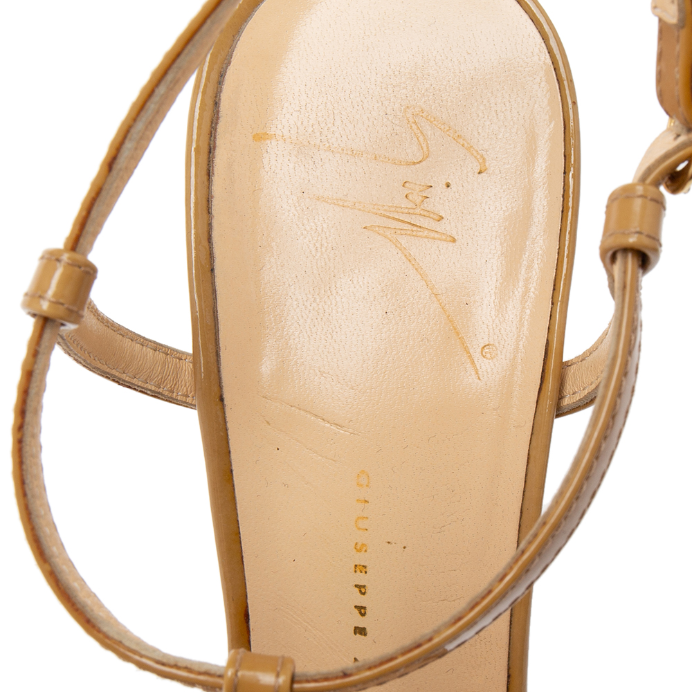 Giuseppe Zanotti Mustard Yellow Patent Leather Peep-Toe T-Bar Ankle-Strap Sandals Size 38