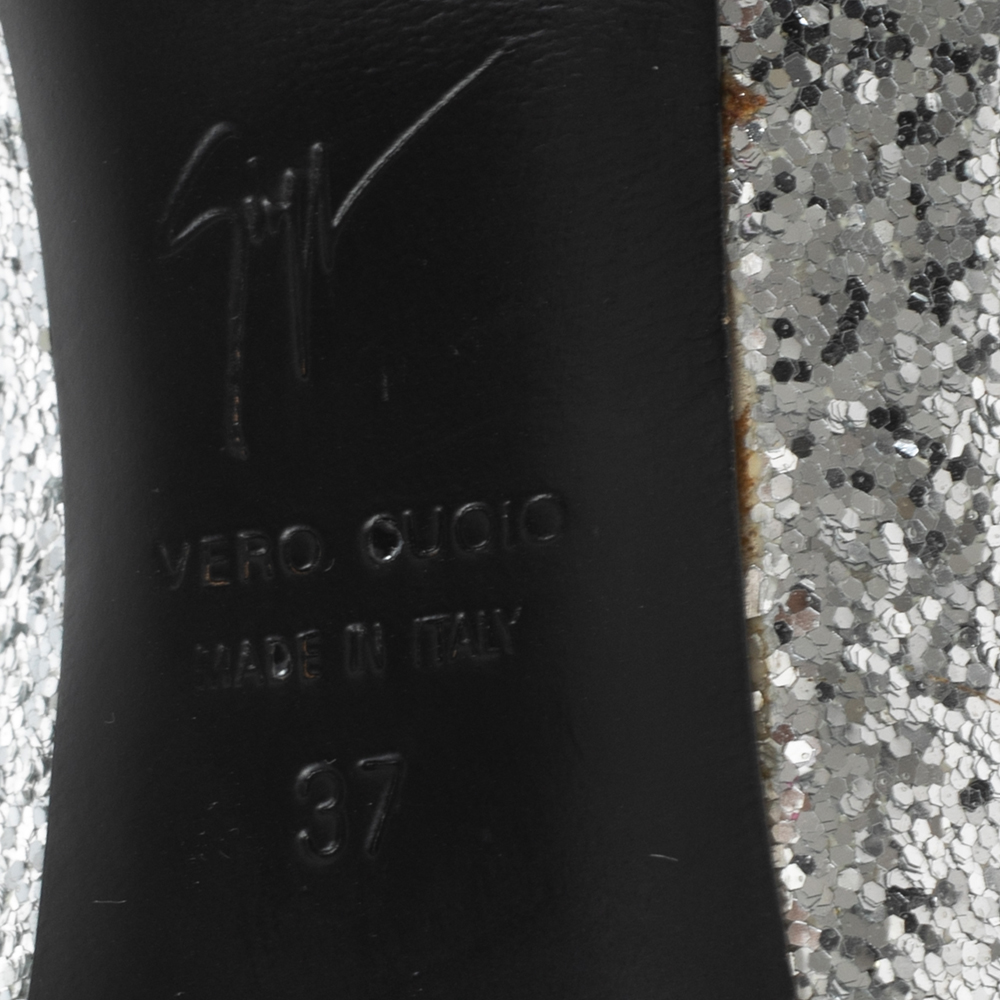 Giuseppe Zanotti Silver Glitter Cut Out Ankle Sandals Size 37