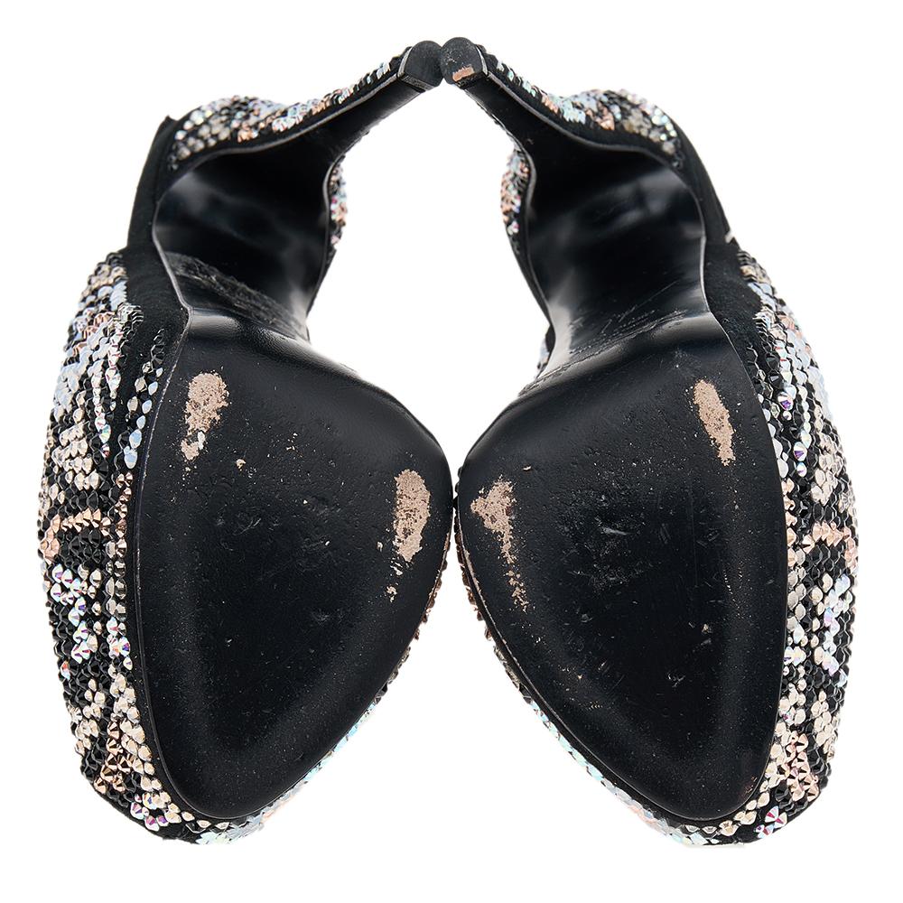Giuseppe Zanotti Black Suede Crystal Embellished Sharon Peep Toe Platform Sandals Size 36