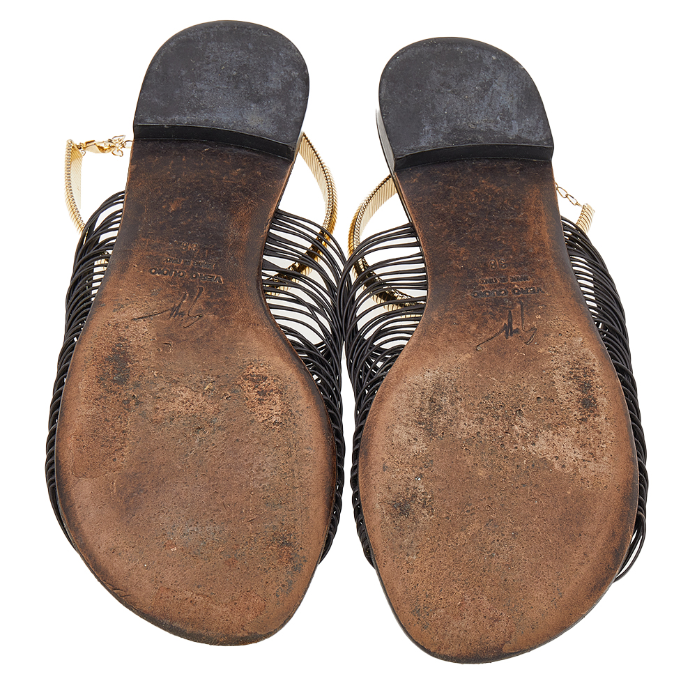 Giuseppe Zanotti Dark Brown Leather Strappy Flat Sandals Size 38