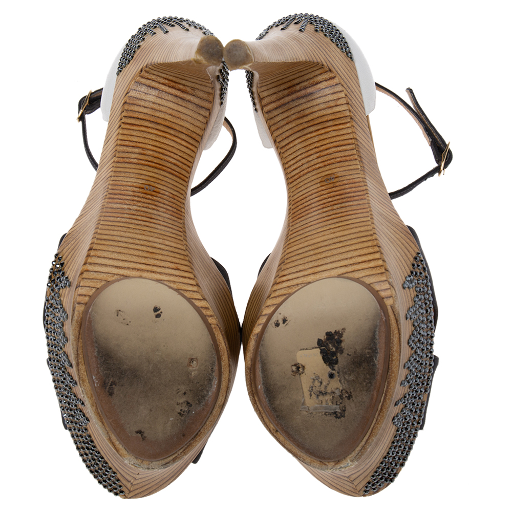 Giuseppe Zanotti Tri-Color Satin And Leather Embellished Platform And Heel Ankle Strap Sandals Size 40