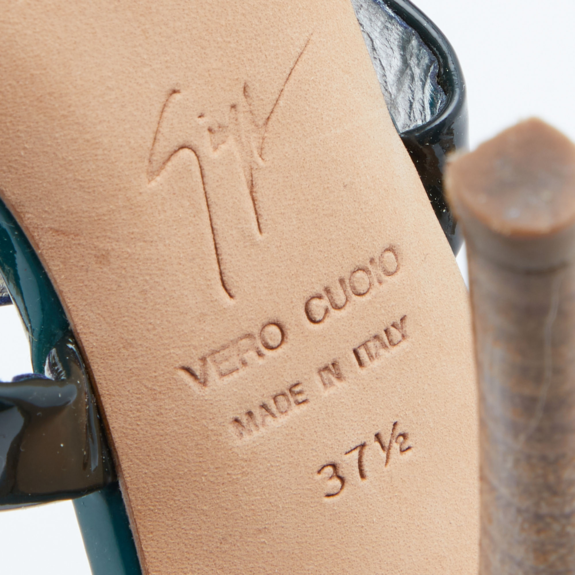 Giuseppe Zanotti Multicolor Patent Leather Crystal Embellished Slingback Sandals Size 37.5