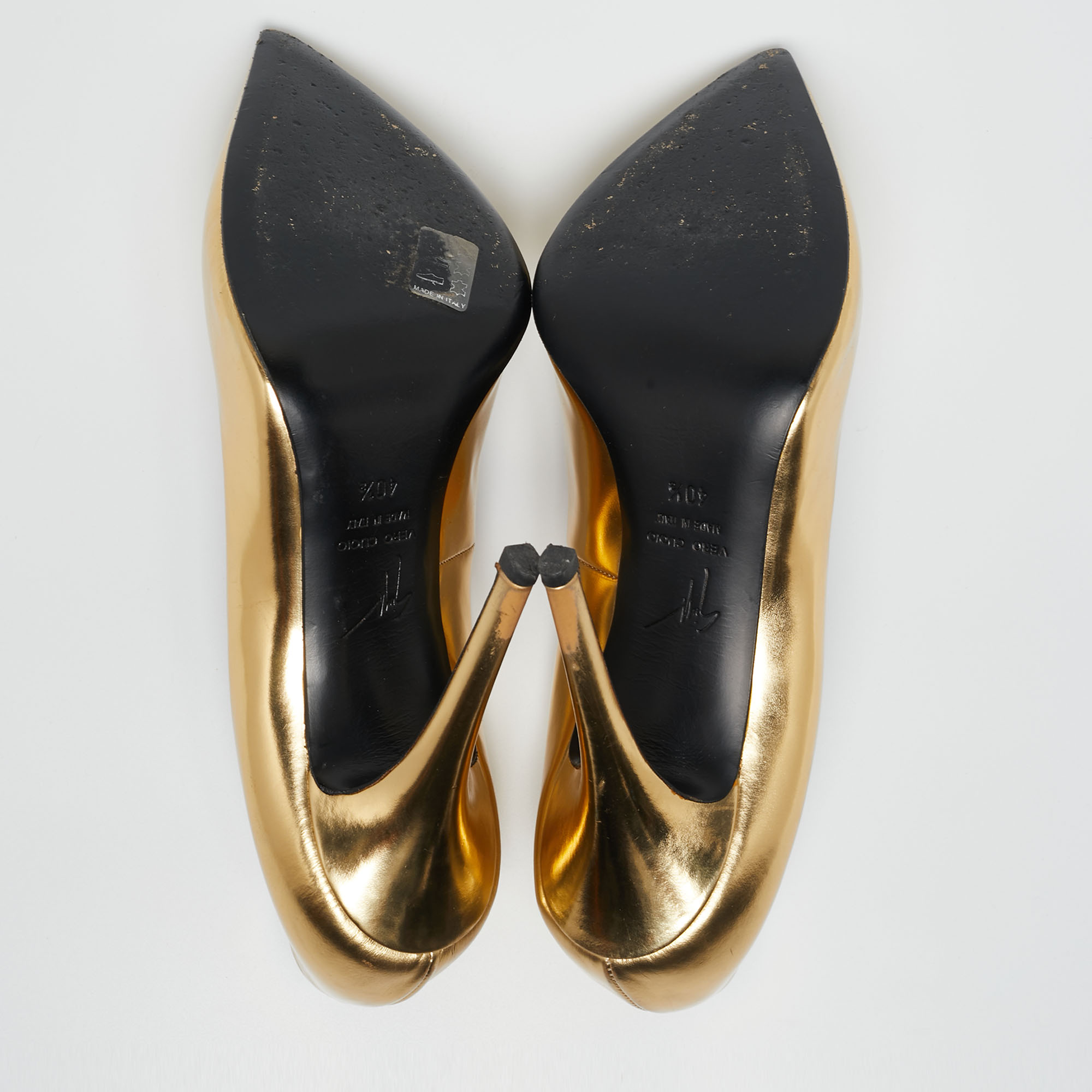 Giuseppe Zanotti Gold Leather Pointed Toe Pumps Size 40.5