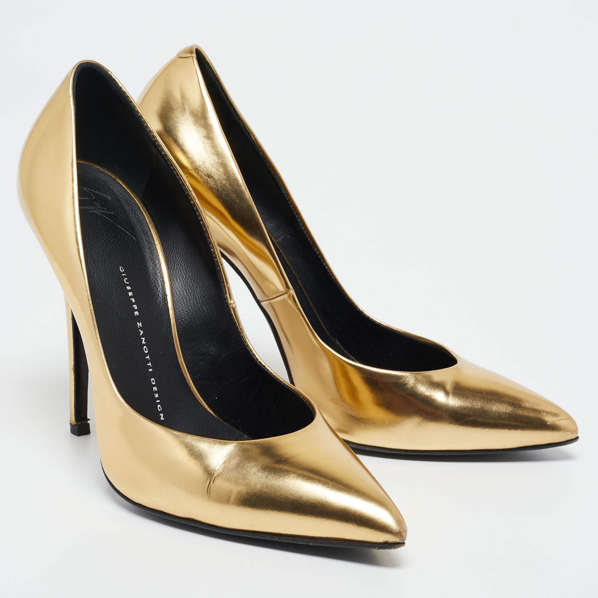 Giuseppe Zanotti Gold Leather Pointed Toe Pumps Size 40.5