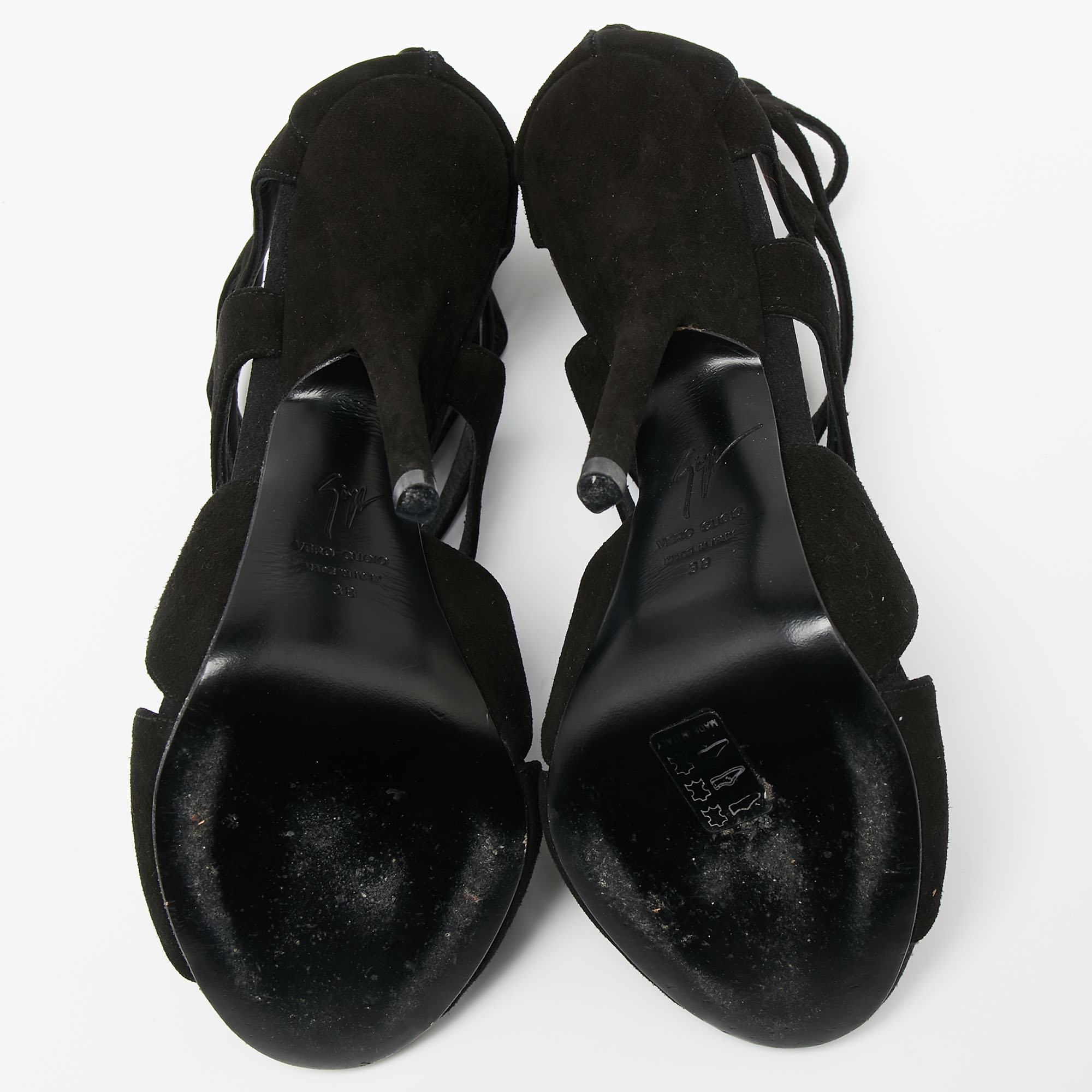 Giuseppe Zanotti Black Suede Butterfly Cutout Sandals Size 38
