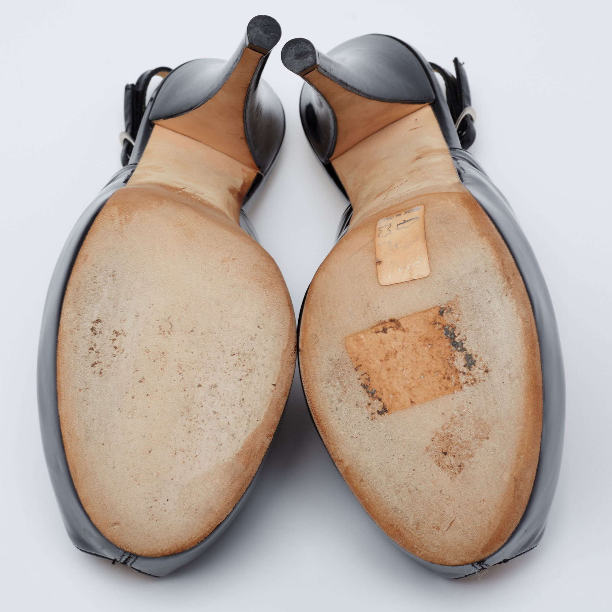 Giuseppe Zanotti Black Patent Leather Peep Toe Slingback Platform Pumps Size 38