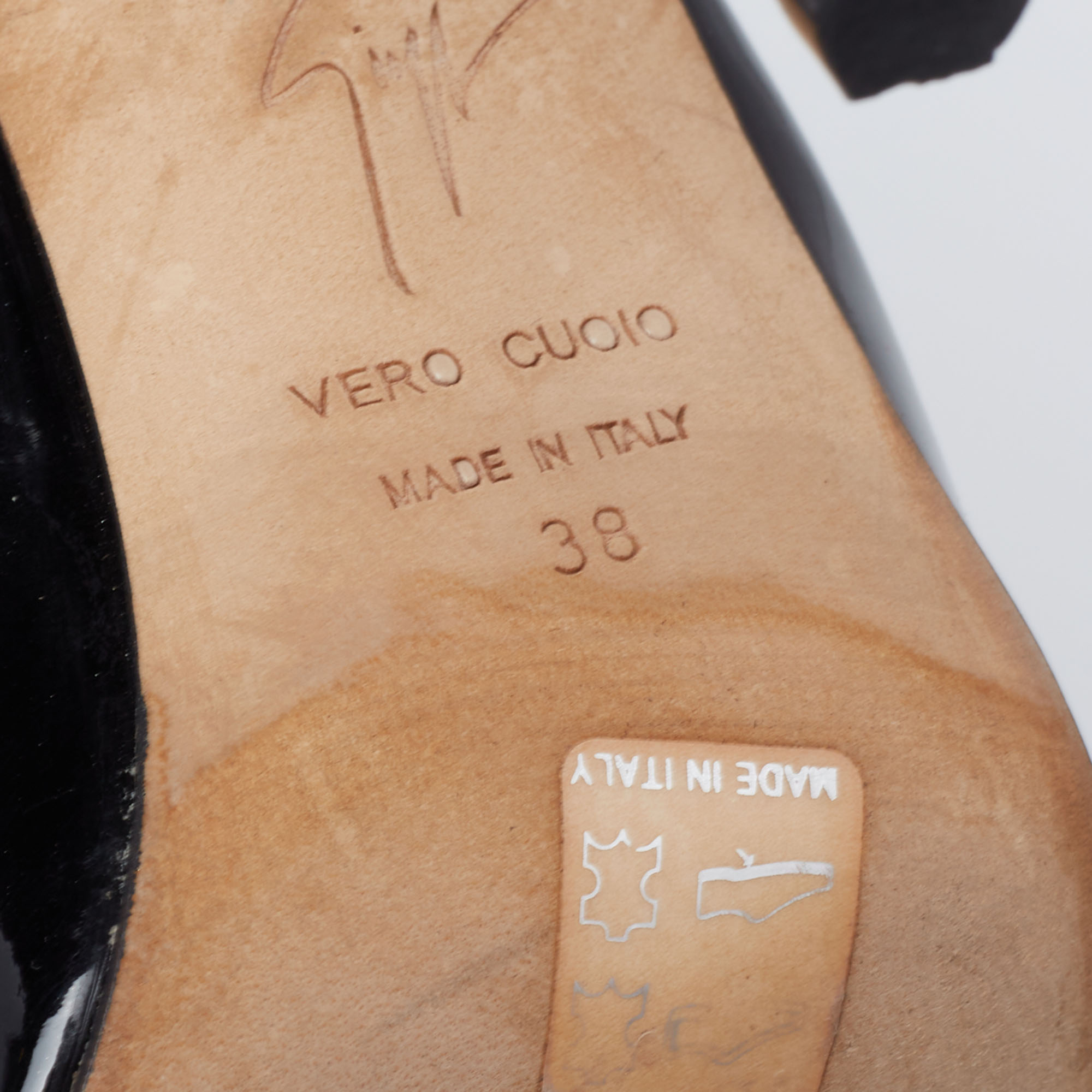 Giuseppe Zanotti Black Patent Leather Peep Toe Slingback Platform Pumps Size 38