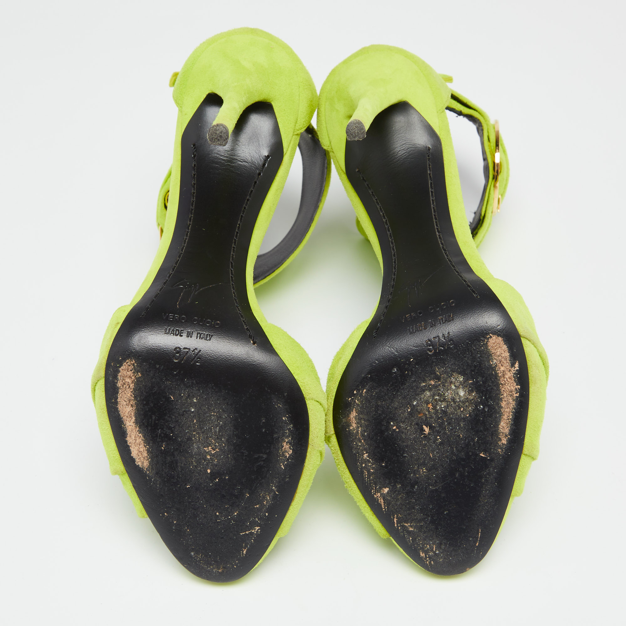 Giuseppe Zanotti Green Suede Open Toe Ankle Cuff Sandals  Size 37.5