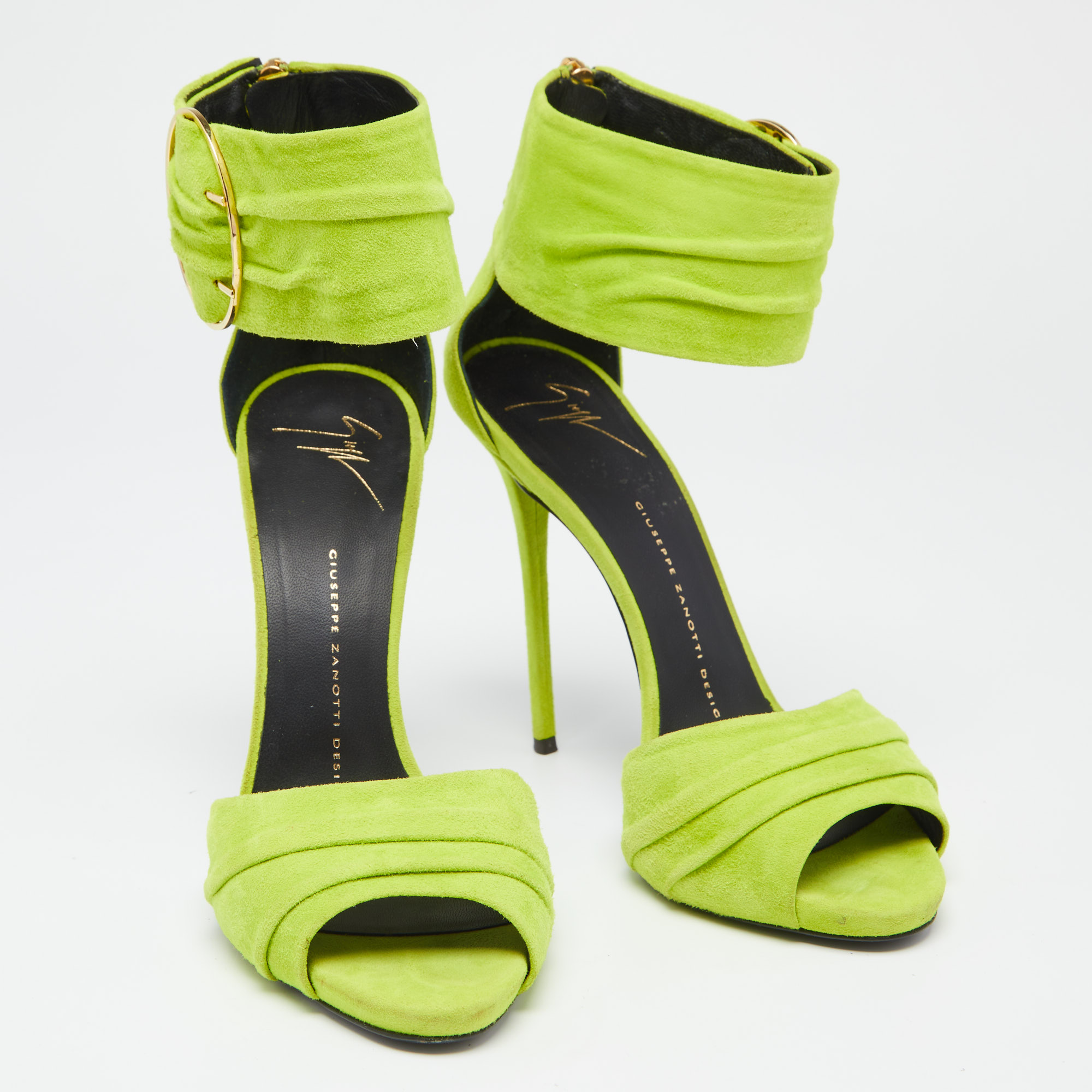Giuseppe Zanotti Green Suede Open Toe Ankle Cuff Sandals  Size 37.5