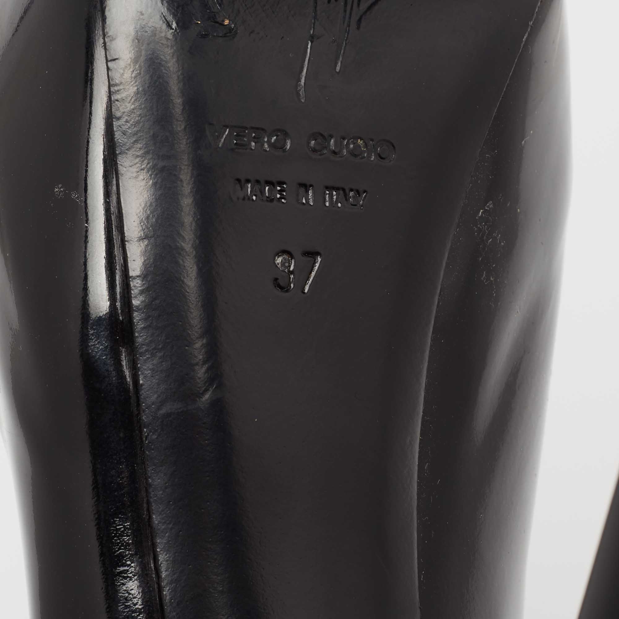 Giuseppe Zanotti Black Patent Leather Platform Peep Toe Pumps Size 37