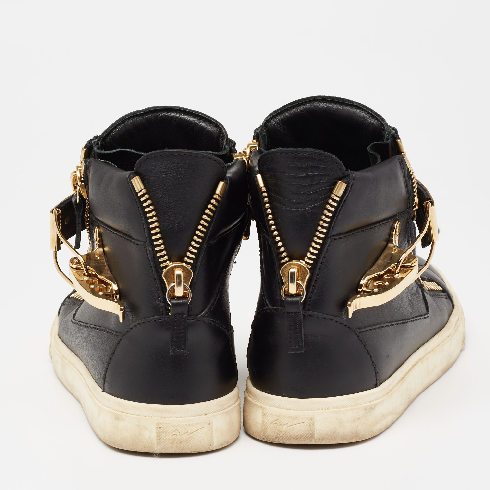 Giuseppe Zanotti Black/Gold  Leather Coby High Top Sneakers Size 37