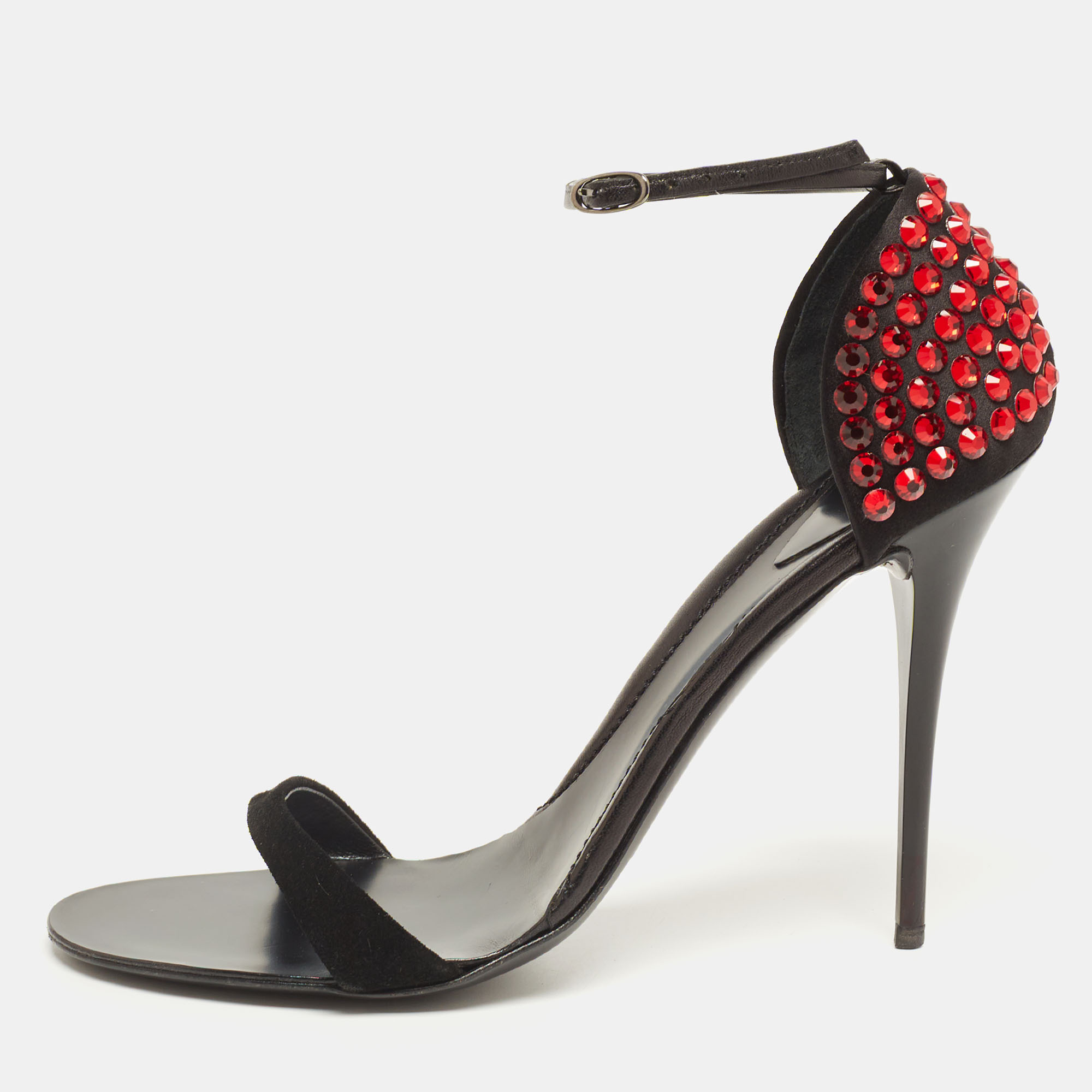 Giuseppe Zanotti Black Suede Embellished Ankle Strap Sandals Size 41