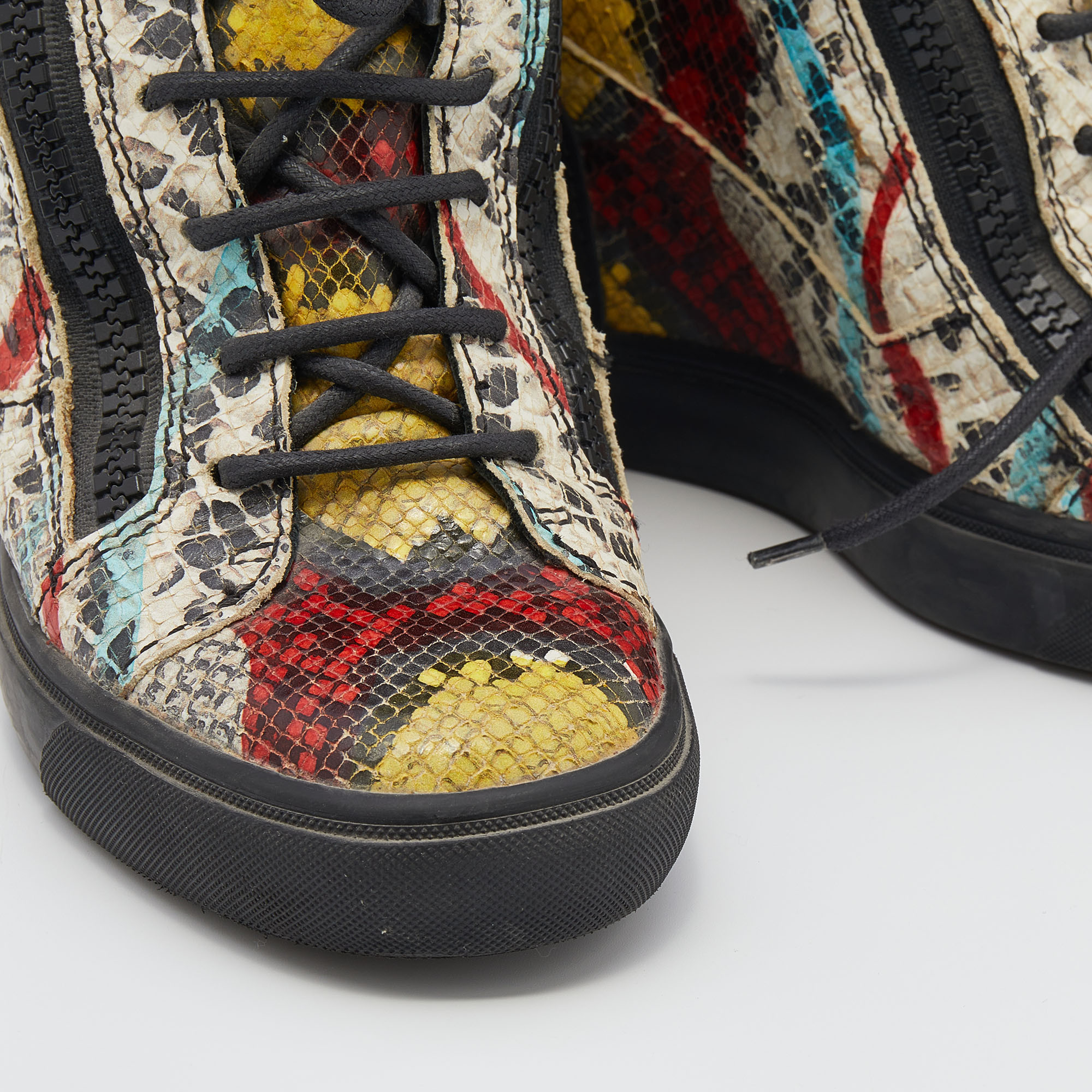 Giuseppe Zanotti Multicolor Snakeskin Embossed Leather High Toe Wedge Sneakers Size 39