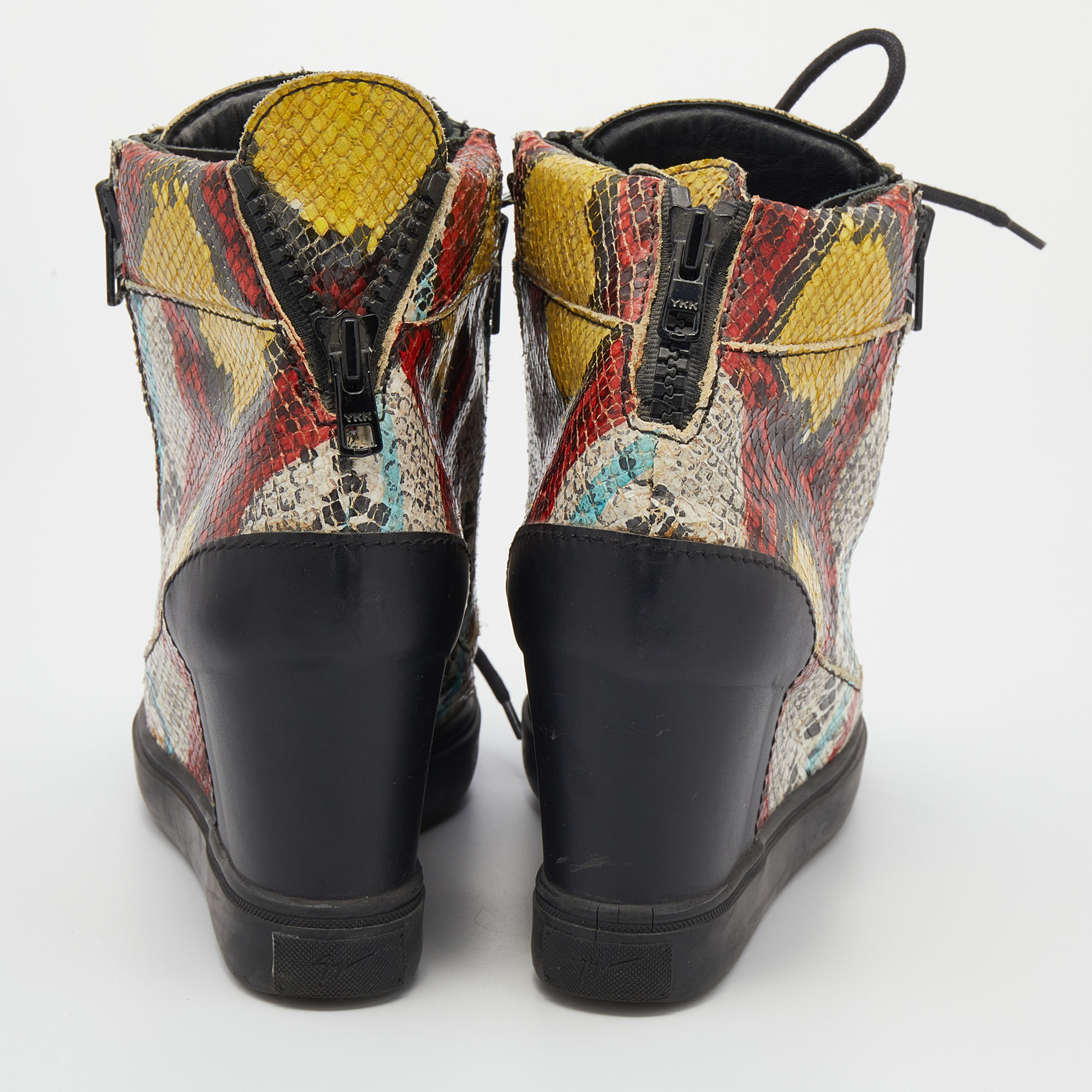 Giuseppe Zanotti Multicolor Snakeskin Embossed Leather High Toe Wedge Sneakers Size 39