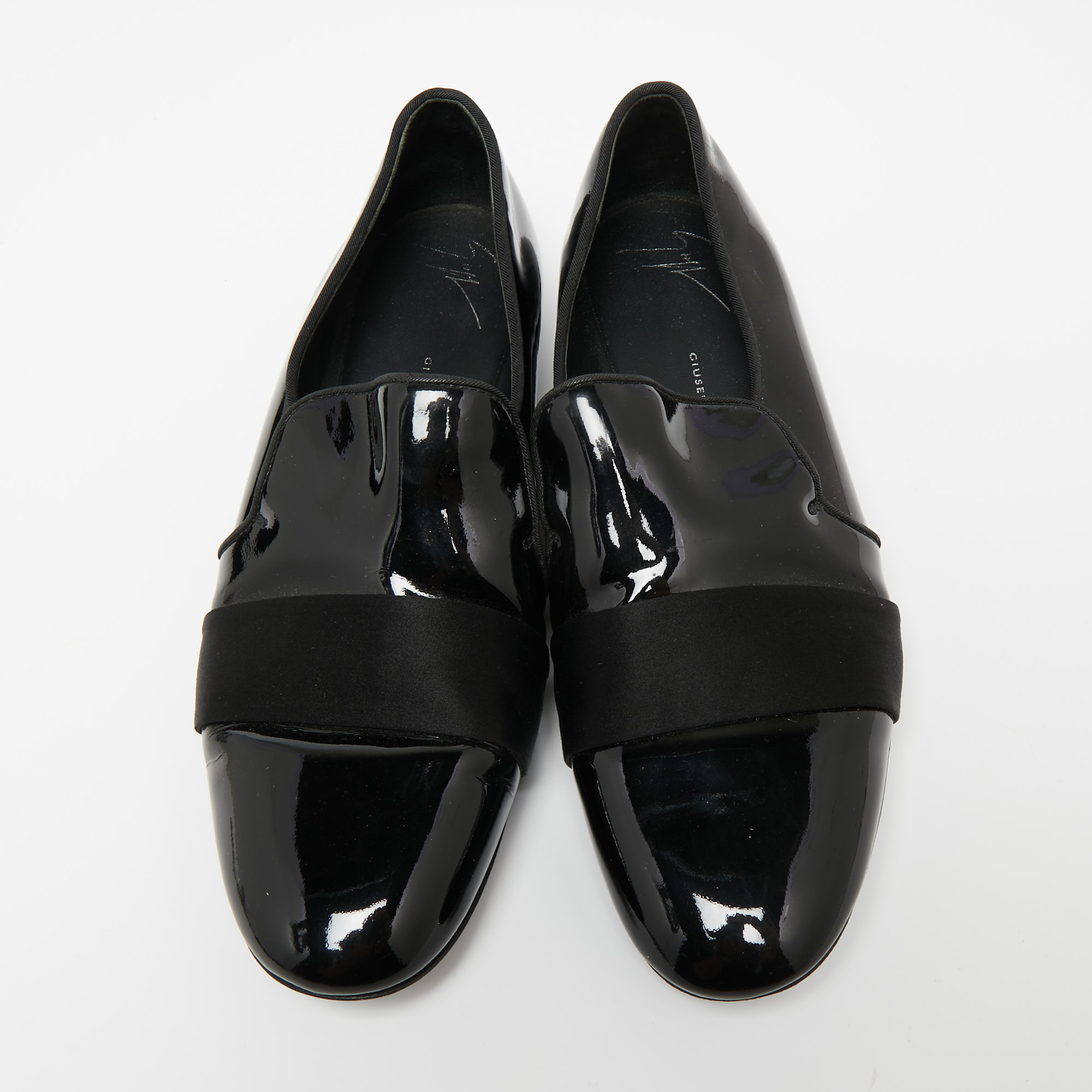 Giuseppe Zanotti Black Patent Leather And Satin Cap Toe Smoking Slippers Size 40