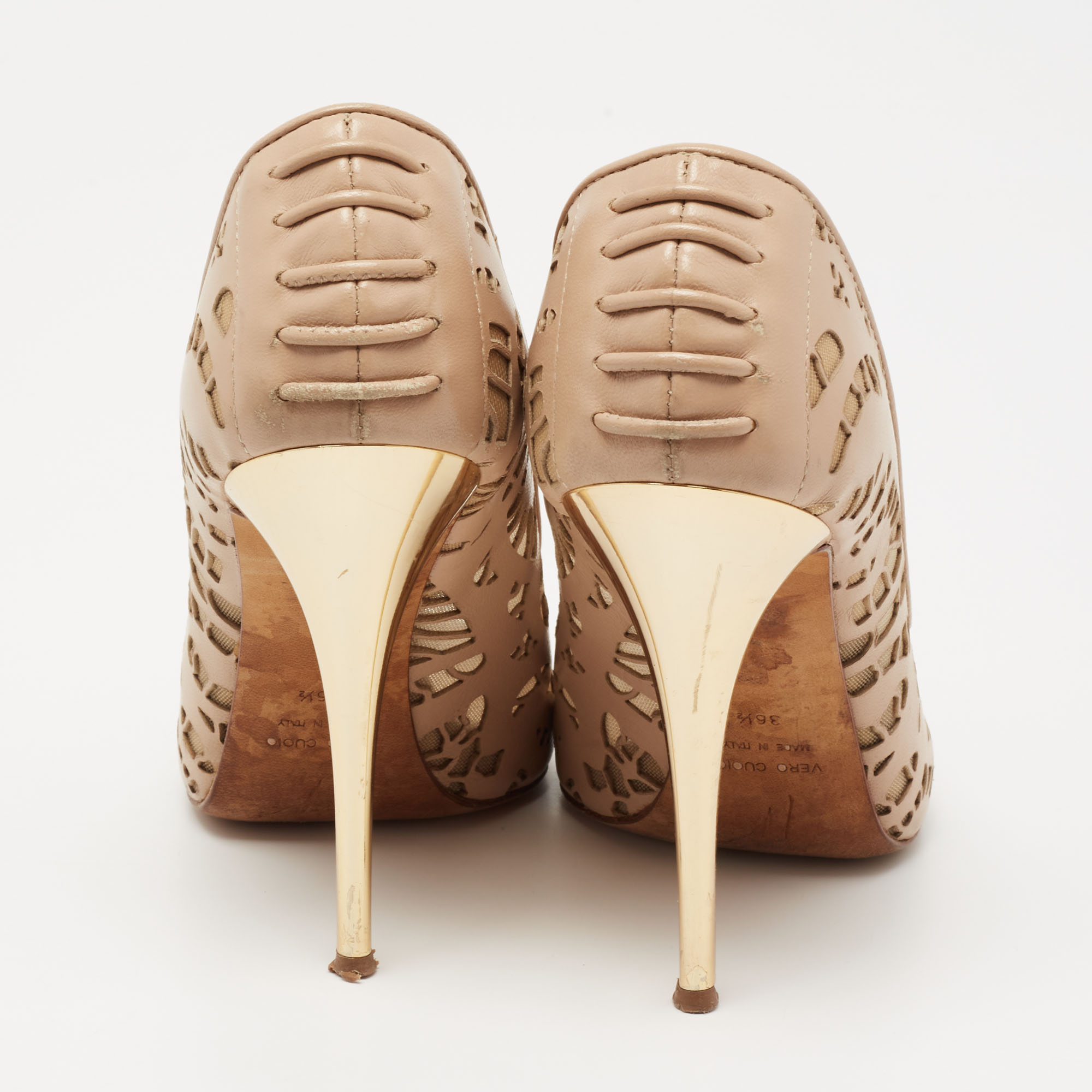 Giuseppe Zanotti Beige Leather And Net Sharon Peep-Toe Pumps Size 36.5