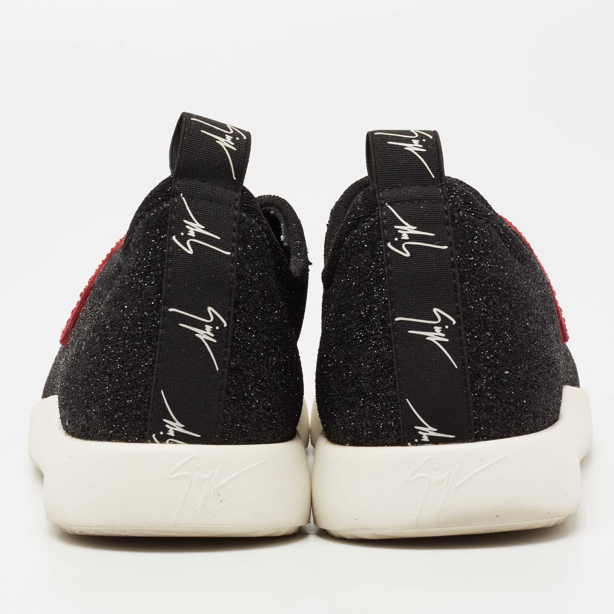 Giuseppe Zanotti Black Lurex Fabric Alena Bouche Slip-On Sneakers Size 37