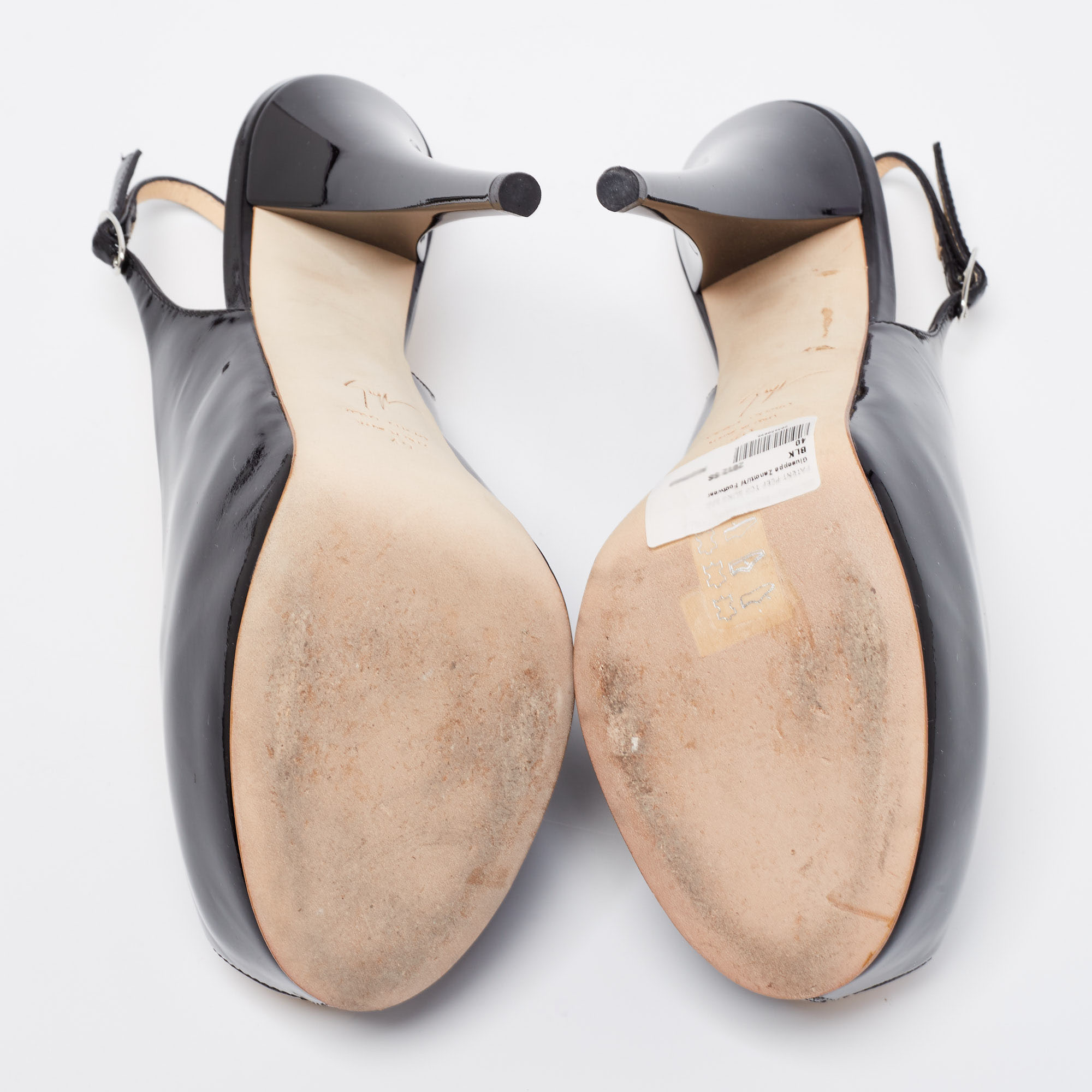 Giuseppe Zanotti Black Patent Leather Peep Toe Slingback Platform Sandals Size 40