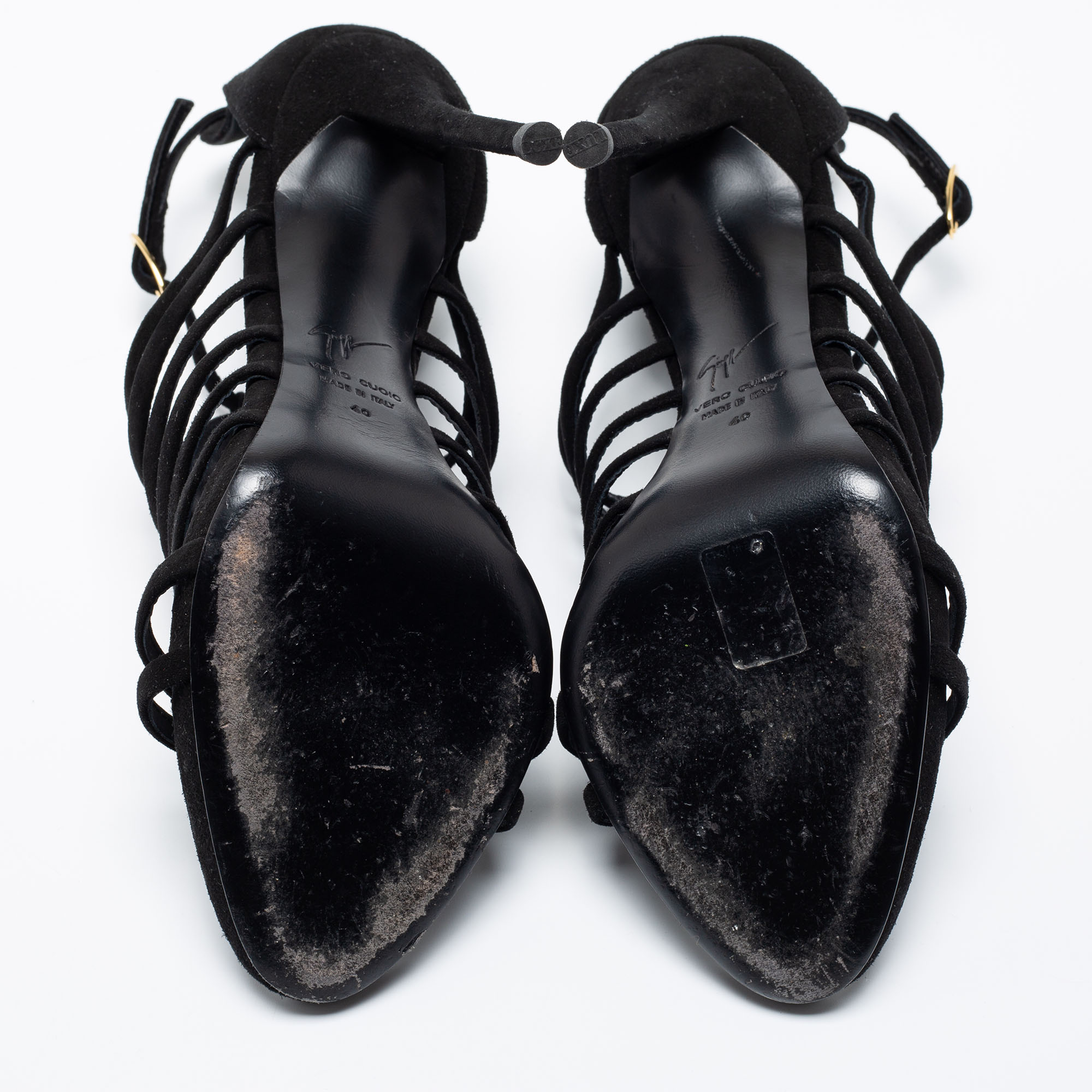 Giuseppe Zanotti Black Suede Crystal Embellished T-Bar Sandals Size 40