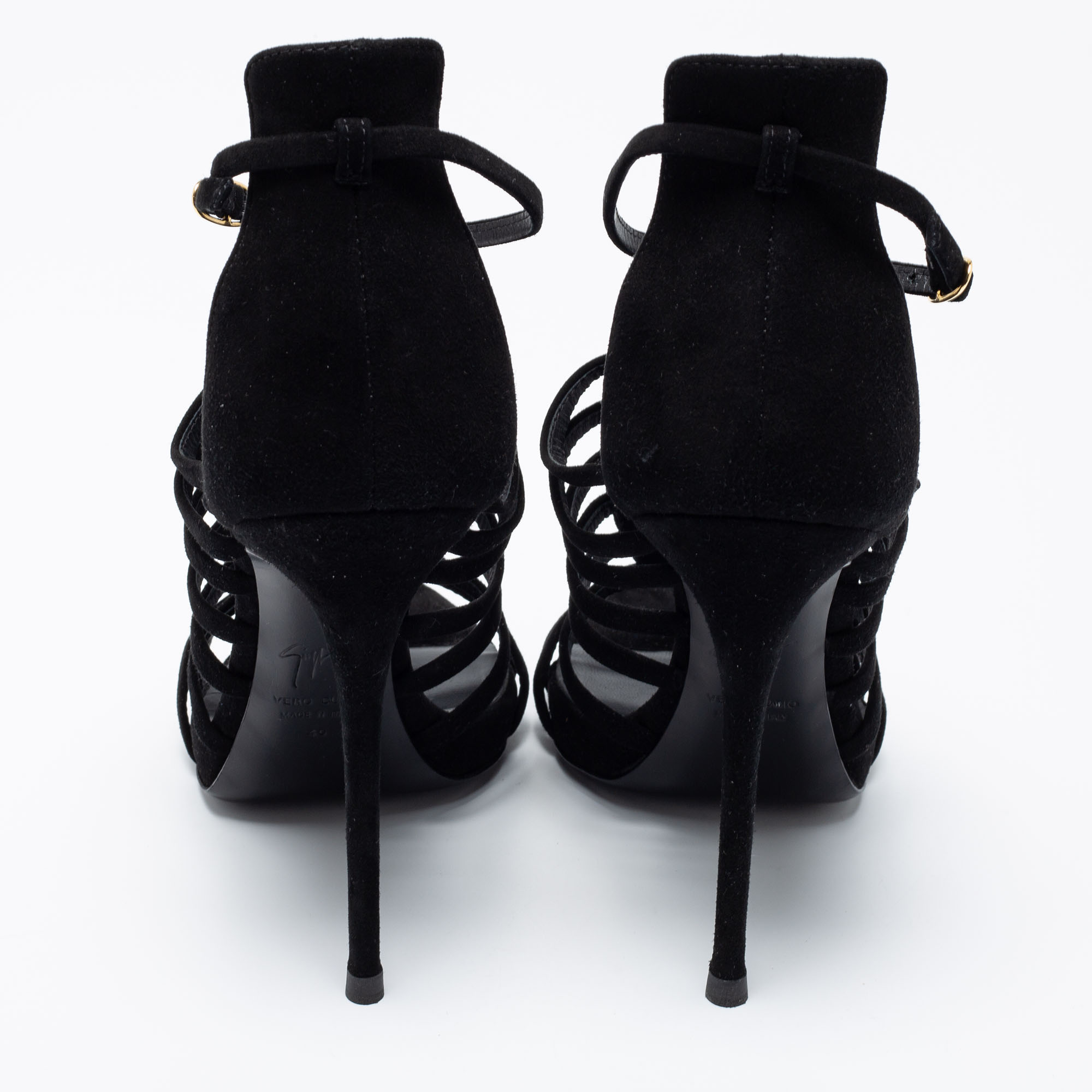 Giuseppe Zanotti Black Suede Crystal Embellished T-Bar Sandals Size 40