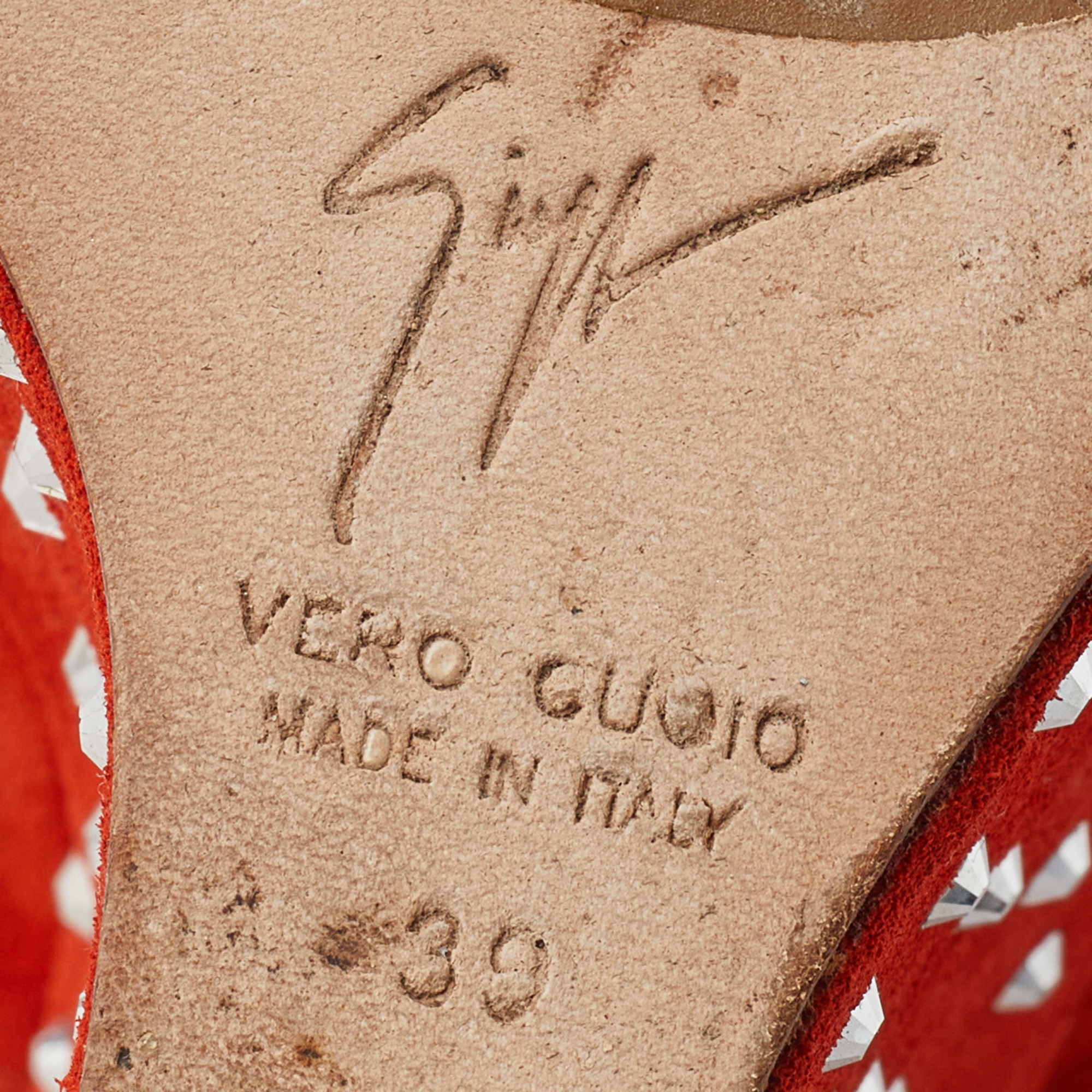 Giuseppe Zanotti Orange Suede Studded Wedge Sandals Size 39