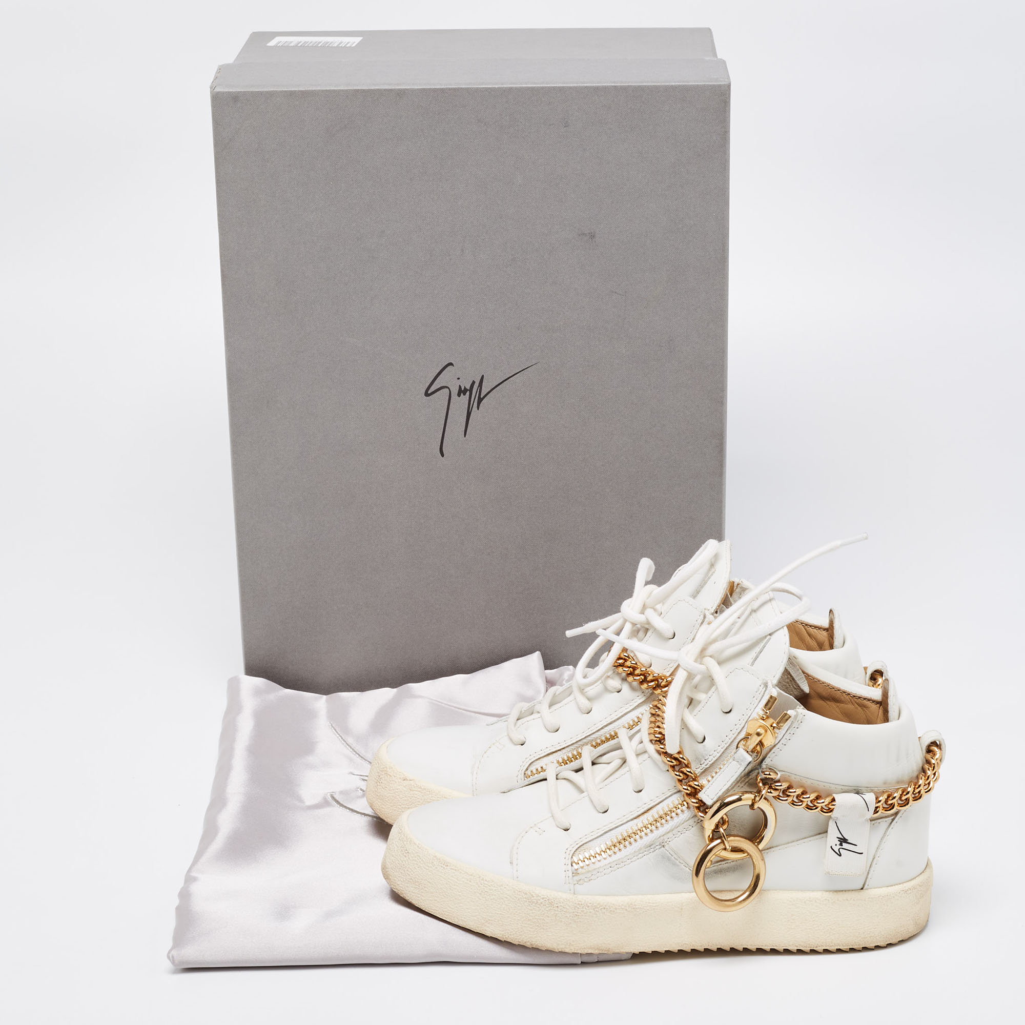Giuseppe Zanotti White Leather Chain High Top Sneakers Size 37