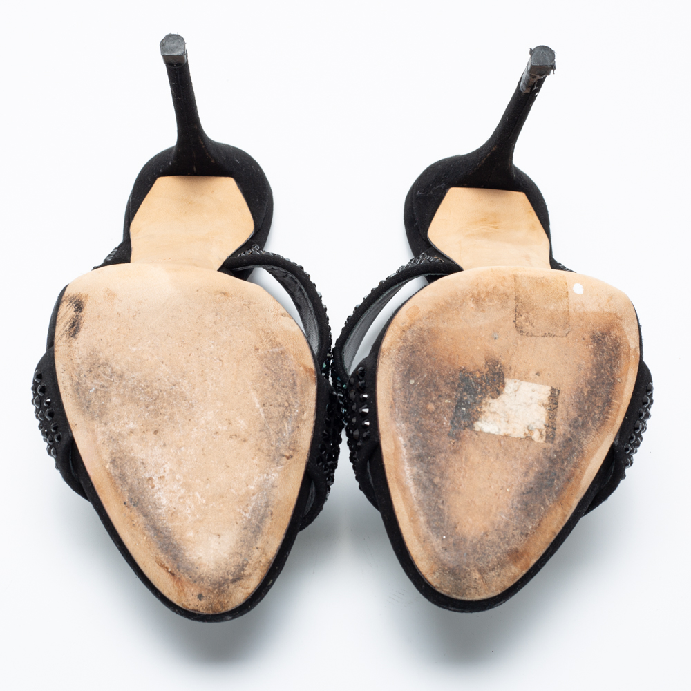 Giuseppe Zanotti Black Suede Crystal Embellished Slide Sandals Size 38