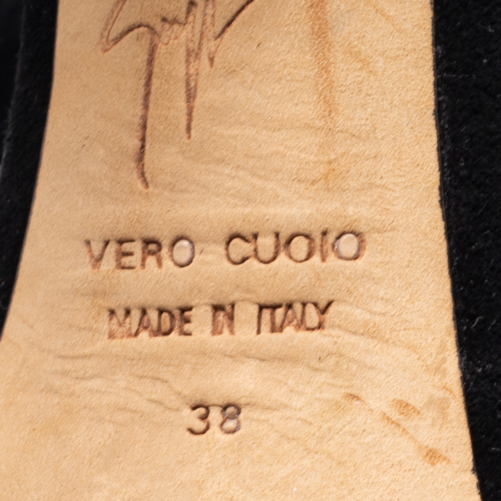 Giuseppe Zanotti Black Suede Crystal Embellished Slide Sandals Size 38
