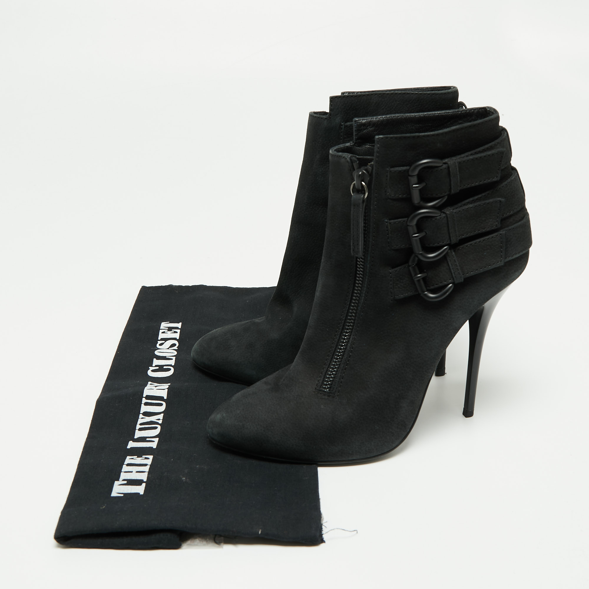 Giuseppe Zanotti Black Nubuck Buckle Ankle Boots Size 38.5